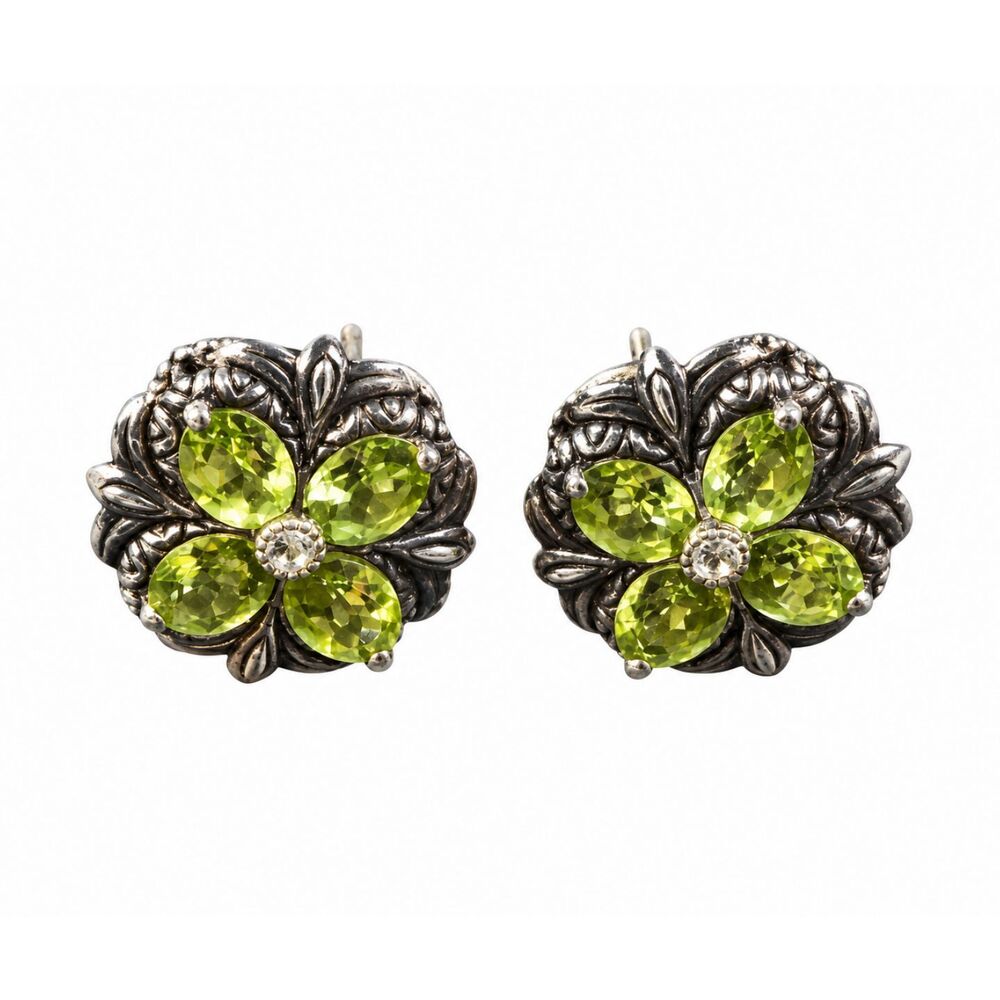 Barbara Bixby Sterling Silver 18K Gold Peridot White Topaz Lotus Clip Earrings